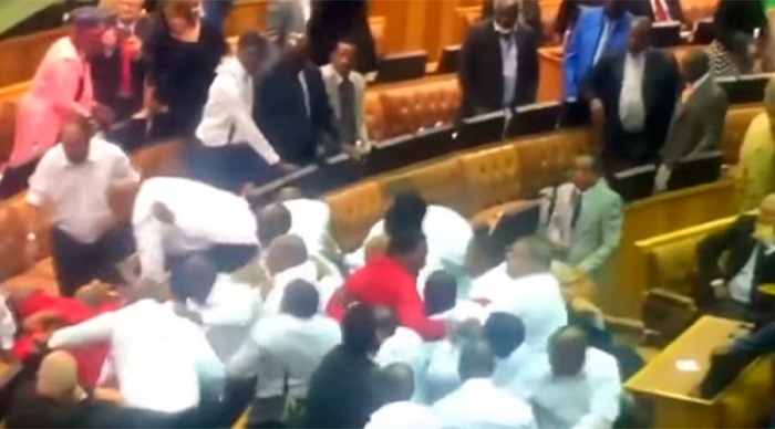 Scuffles erupt in South African parliament after opposition MPs insult President Zuma 